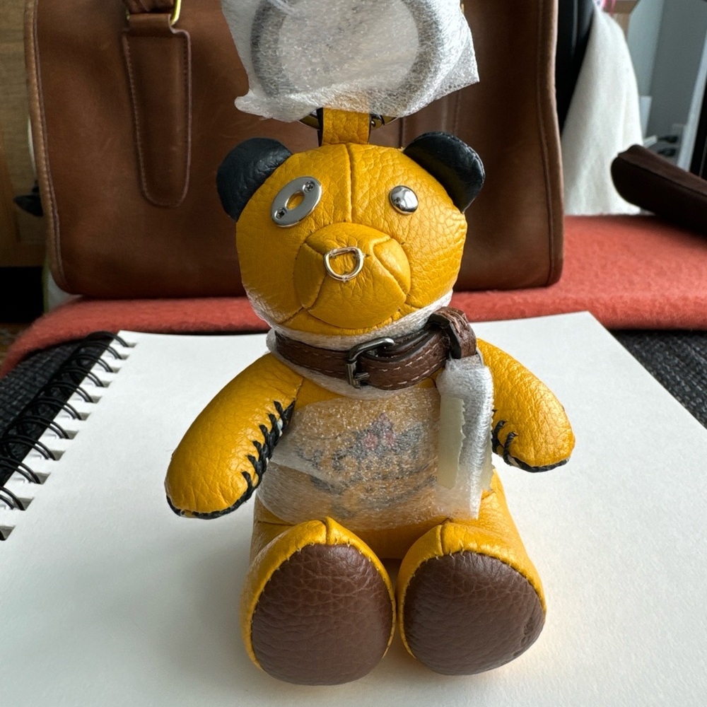 Coach Yellow and Brown leather  Teddy Bear Keychain